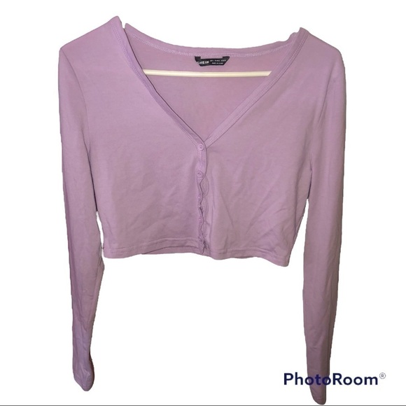 Shein Solid Purple Crop Top with Button Up Detail - Picture 7 of 11